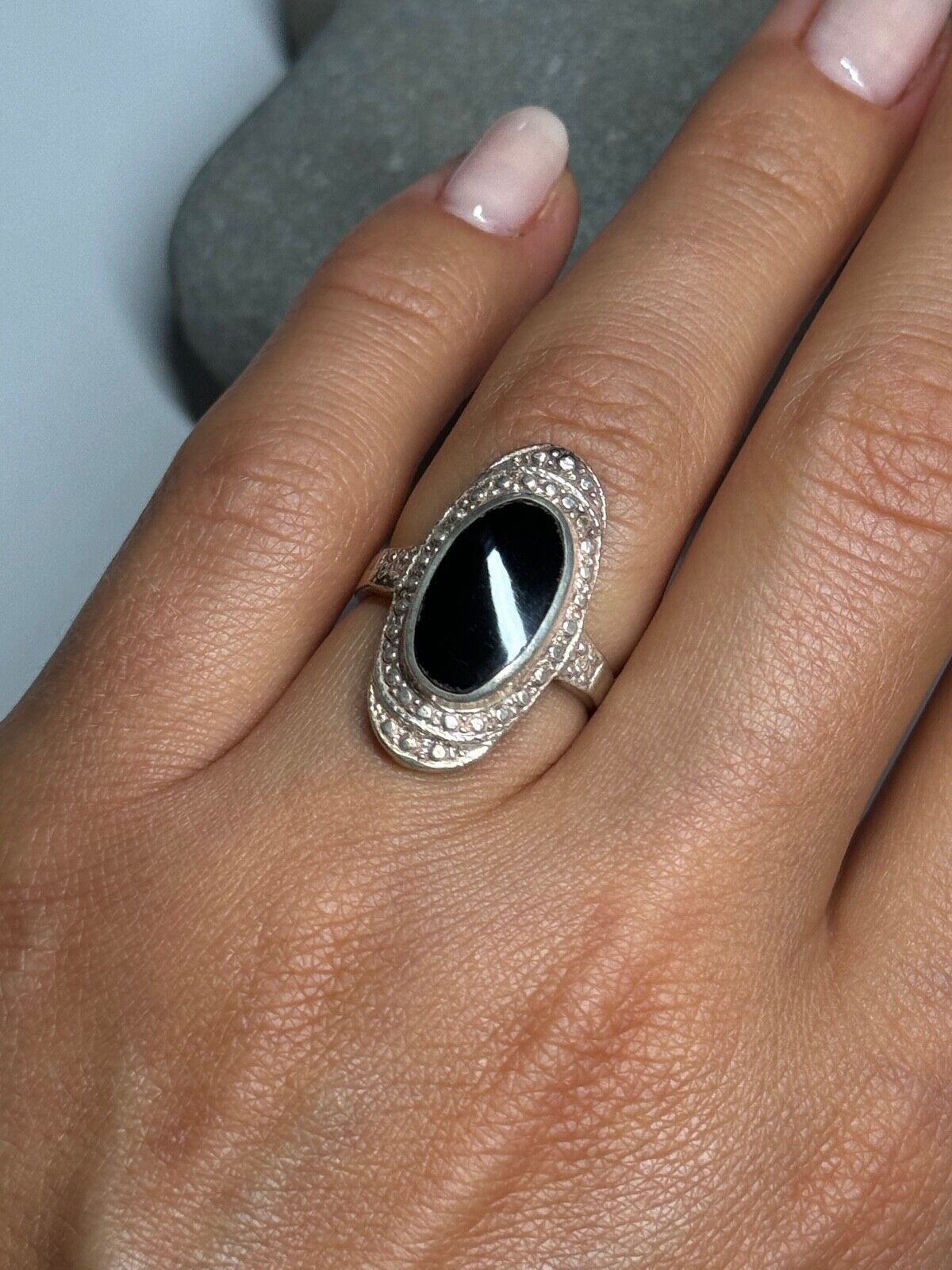 925 STERLING SILVER ONYX RING SIZE 5.5