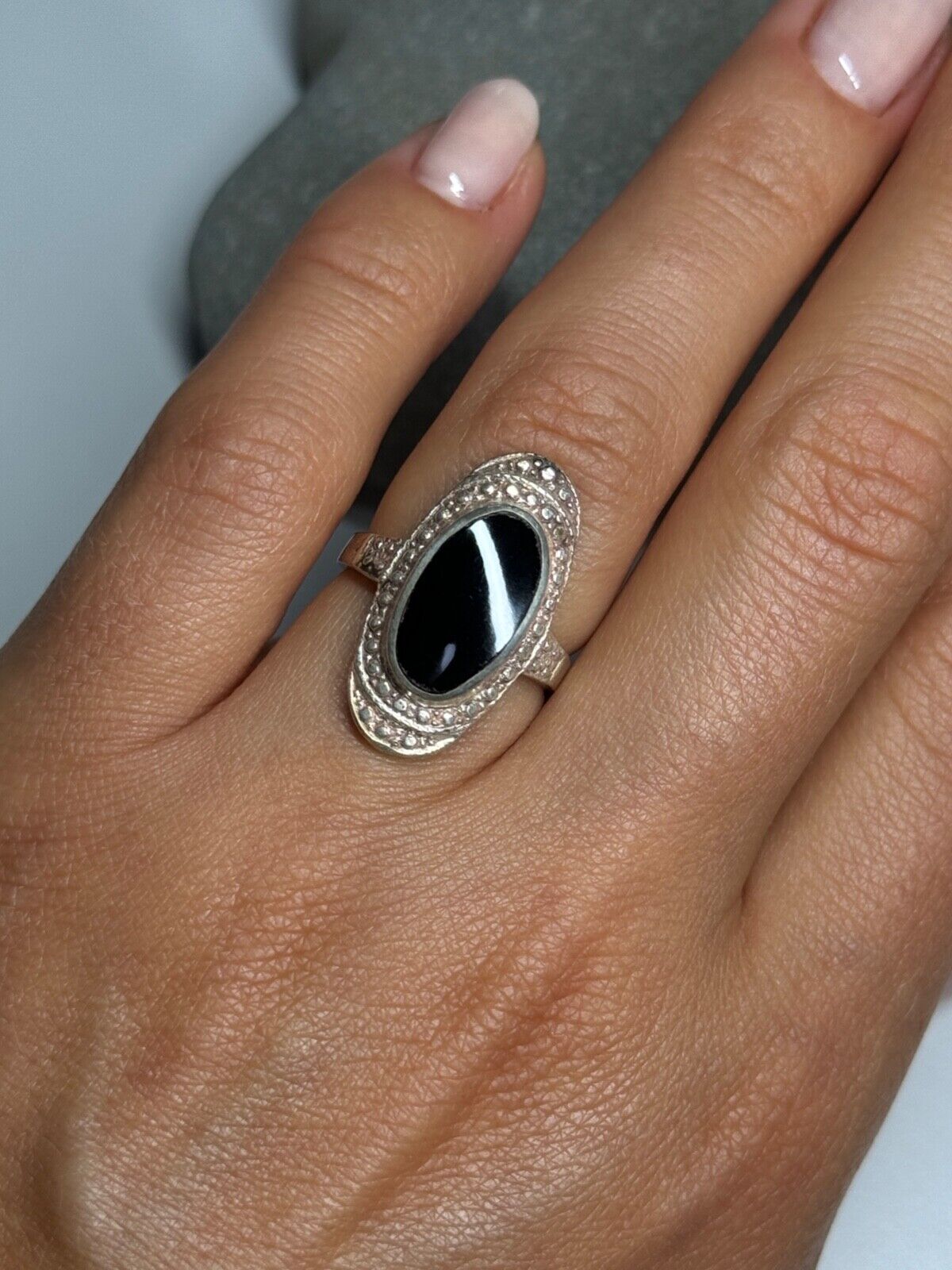 925 STERLING SILVER ONYX RING SIZE 5.5