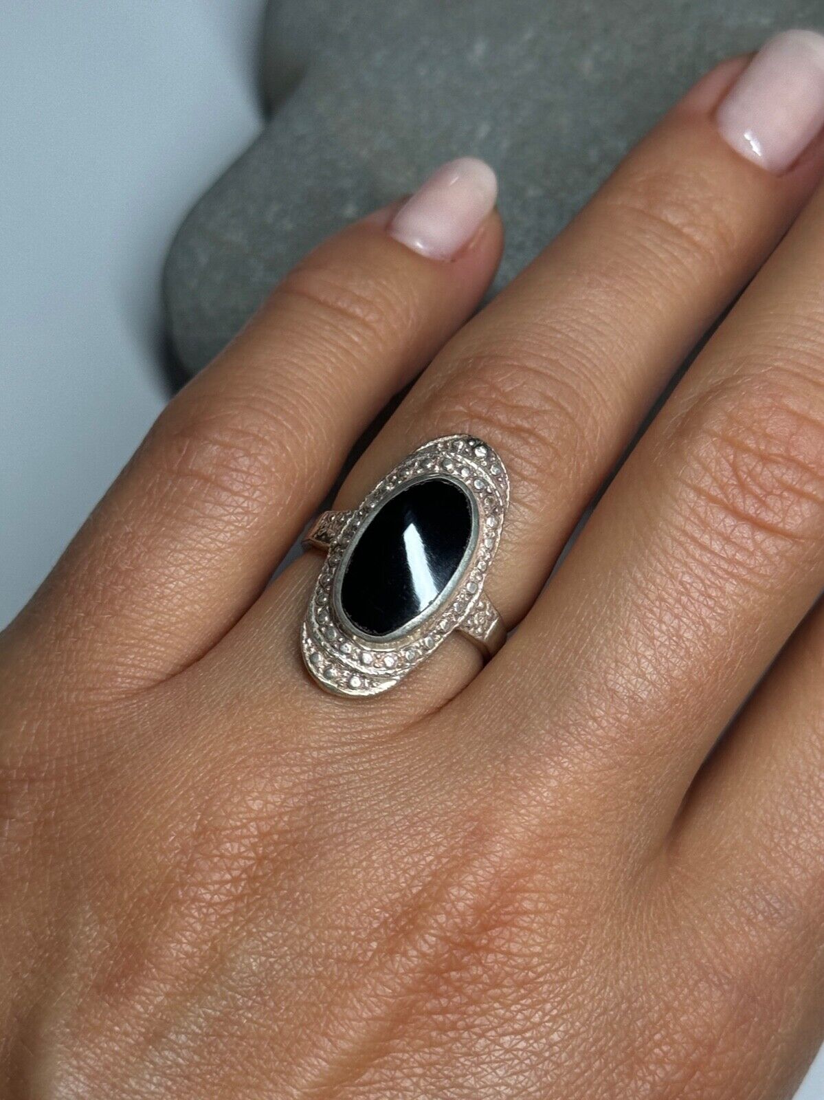 925 STERLING SILVER ONYX RING SIZE 5.5