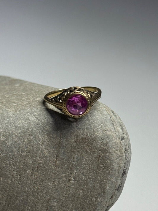 10K YELLOW GOLD PINK TOPAZ RING SIZE 5