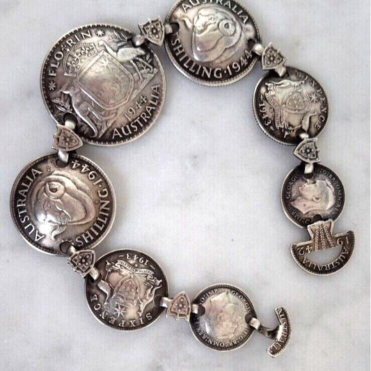 WWII ERA AUSTRALIAN 925 STERLING SILVER COIN  BRACELET SKY