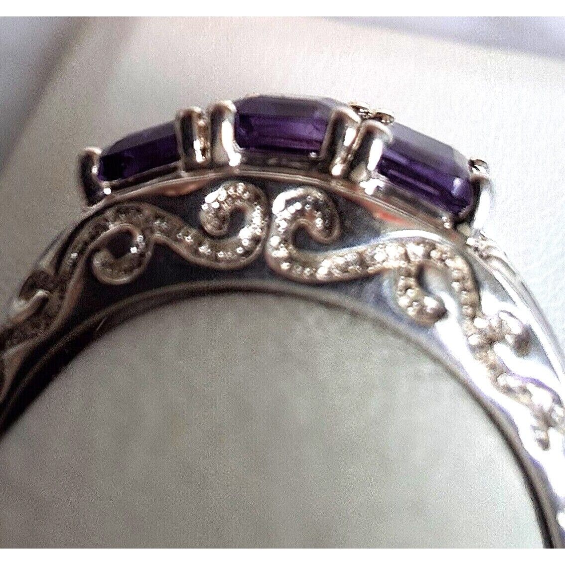 925 STERLING SILVER AND AMETHYST  3-STONES RING SIZE 6.75 SKY