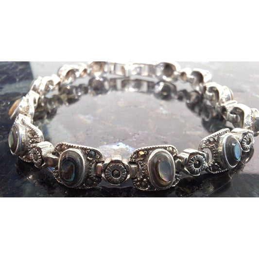 925 STERLING SILVER ABALONE AND MARCASITE  BRACELET SKY