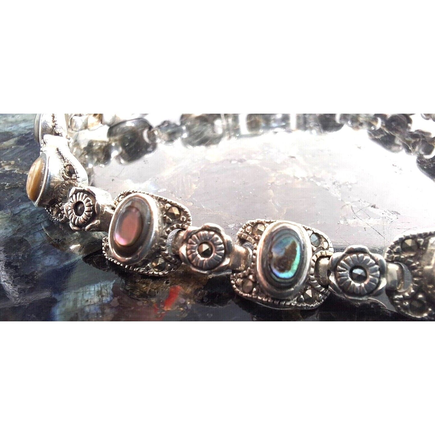 925 STERLING SILVER ABALONE AND MARCASITE  BRACELET SKY