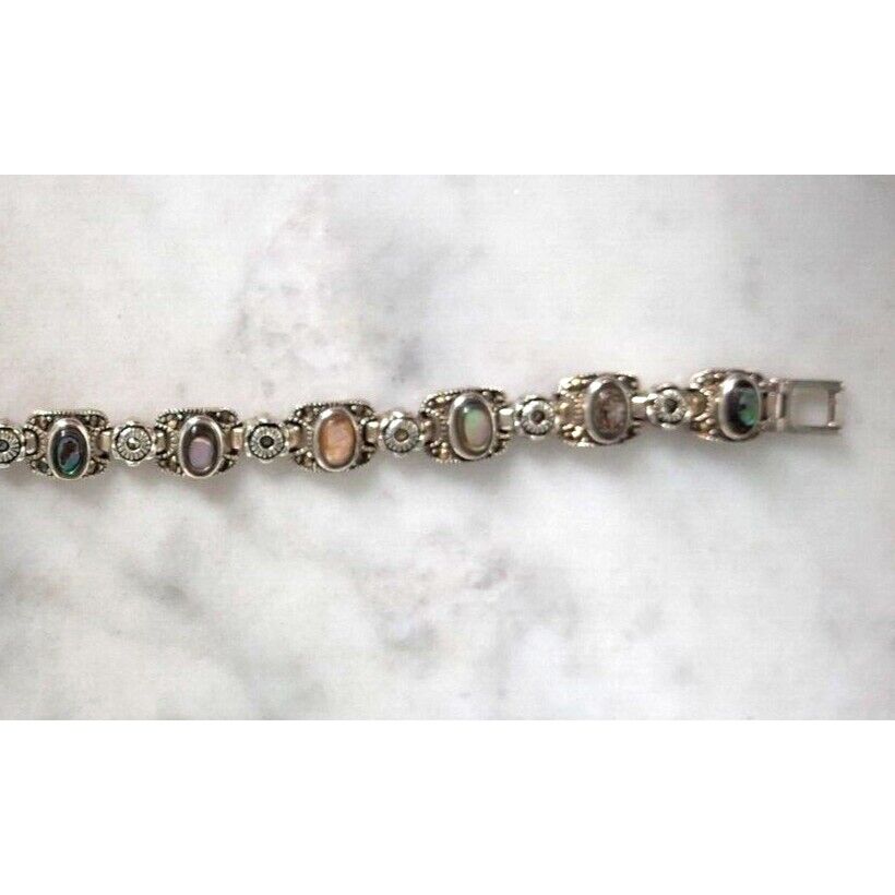 925 STERLING SILVER ABALONE AND MARCASITE  BRACELET SKY