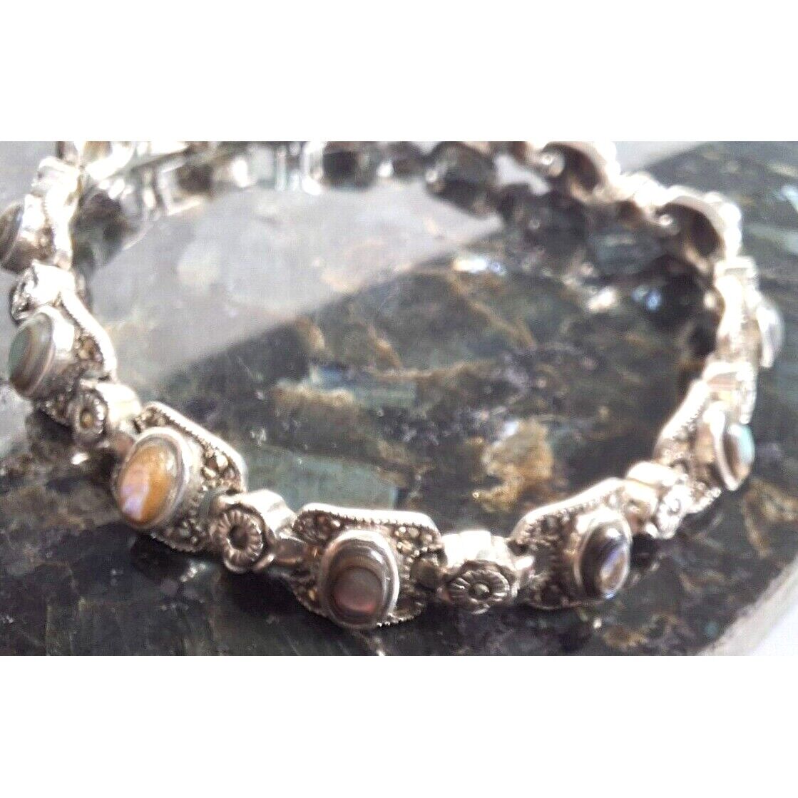 925 STERLING SILVER ABALONE AND MARCASITE  BRACELET SKY