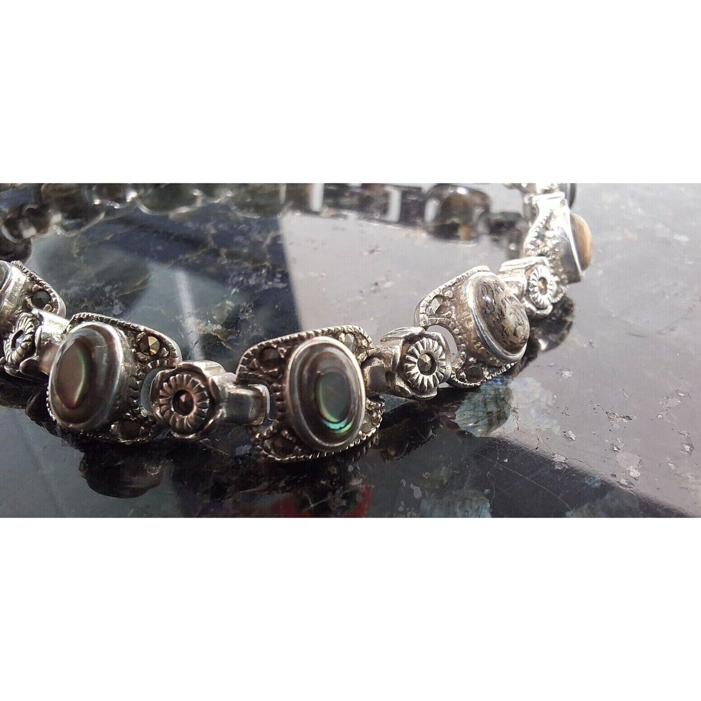 925 STERLING SILVER ABALONE AND MARCASITE  BRACELET SKY