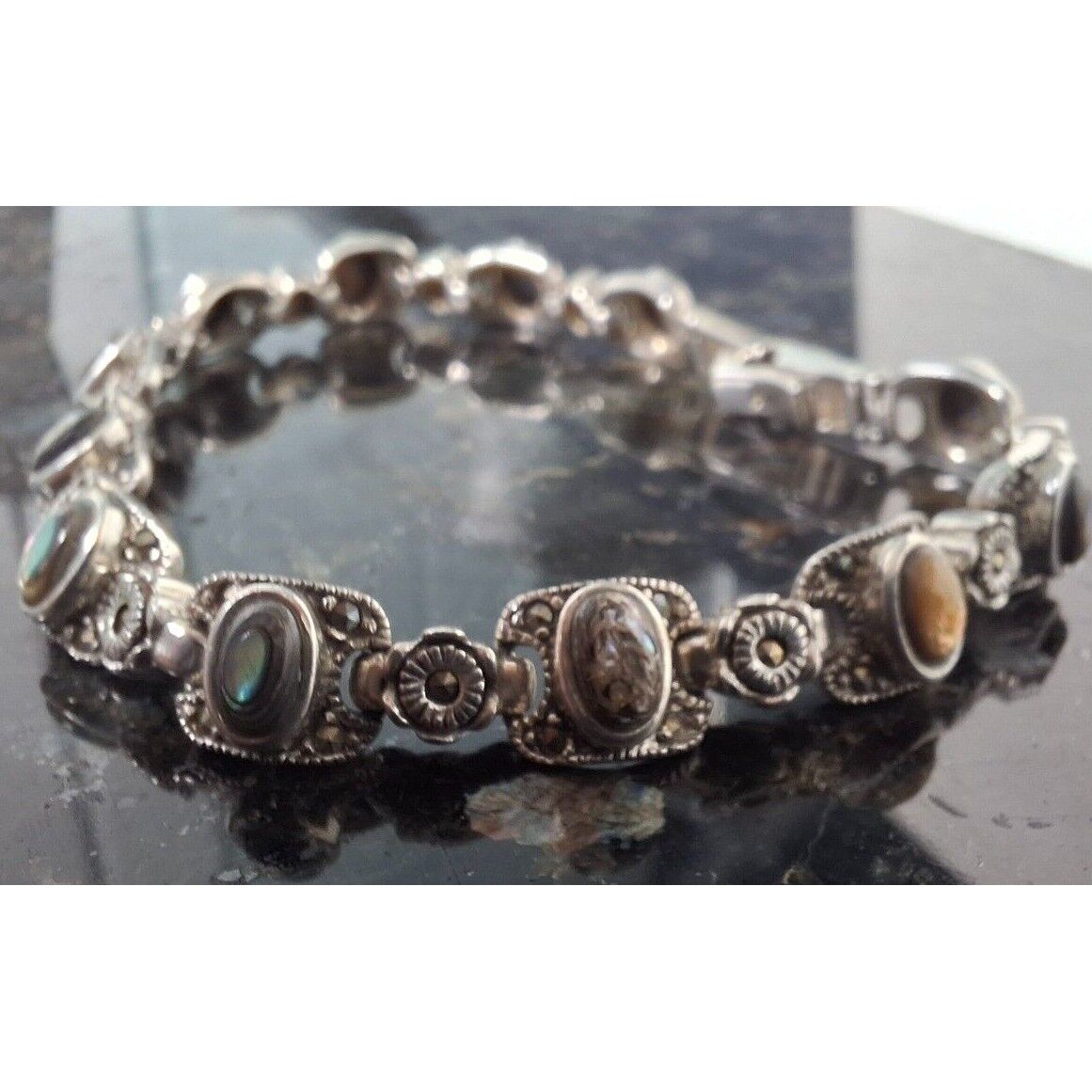 925 STERLING SILVER ABALONE AND MARCASITE  BRACELET SKY