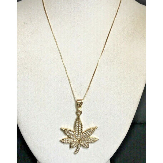 YELLOW GOLD & PAVE CZ CANNABIS NECKLACE PENDANT SKY