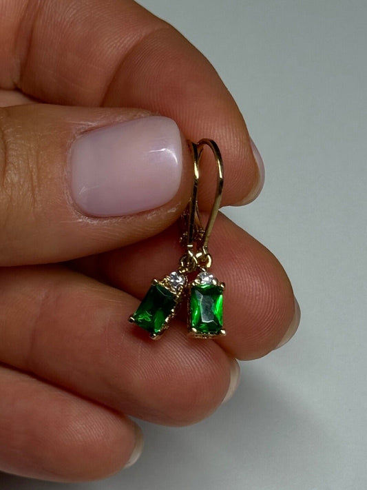 925 STERLING SILVER GOLD PLATED EMERALD & BERYL EARRINGS LENGTH 25 mm