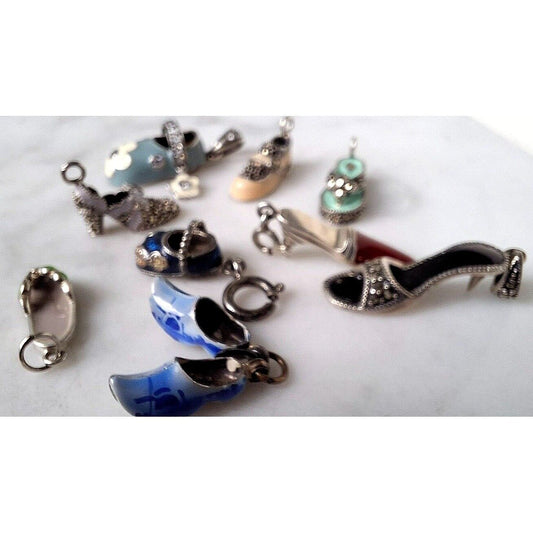 9 PSC. ASSORTMENT 925 STERLING SILVER ENAMELED SHOE BRACELET CHARMS SKY