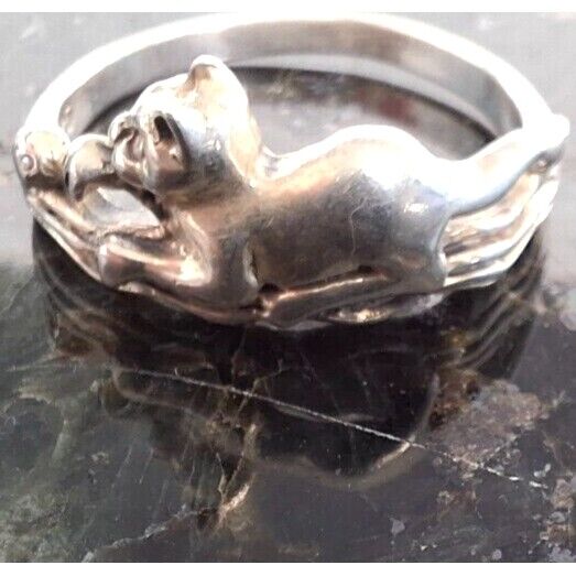 925 STERLING SILVER KITTY CAT  RING SIZE 8 SKY