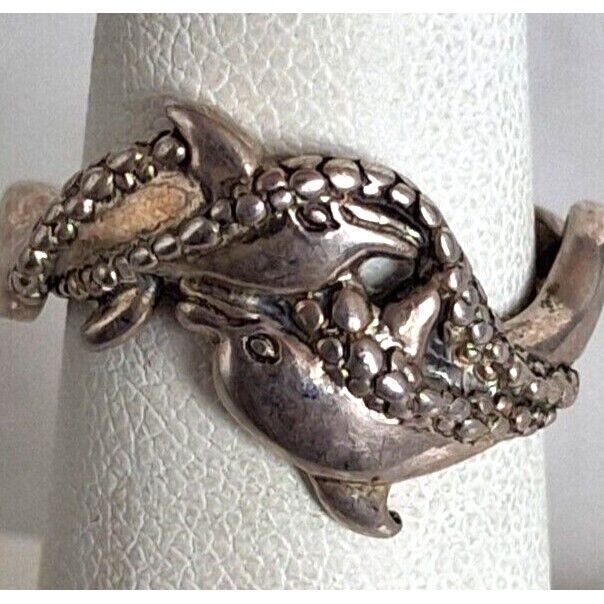 925 STERLING SILVER TWO DOLPHINS RING SIZE 6.75 SKY