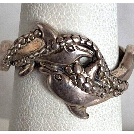 925 STERLING SILVER TWO DOLPHINS RING SIZE 6.75 SKY