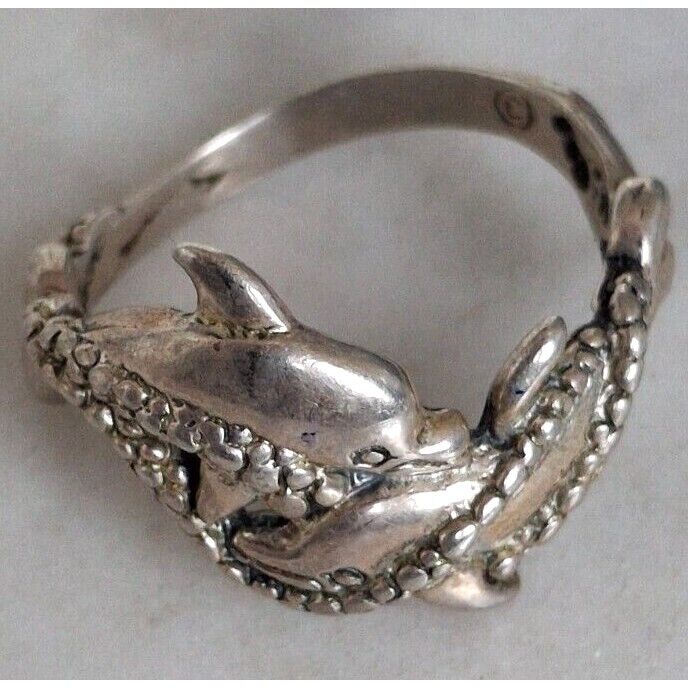 925 STERLING SILVER TWO DOLPHINS RING SIZE 6.75 SKY