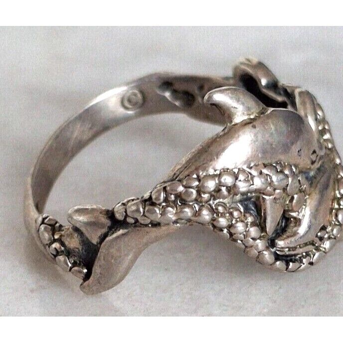 925 STERLING SILVER TWO DOLPHINS RING SIZE 6.75 SKY