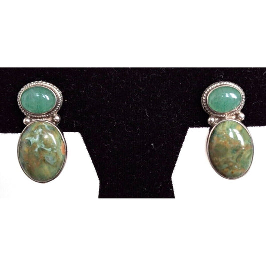 925 STERLING SILVER GREEN AGATE AND CHRYSOPRYSE EARRINGS SKY