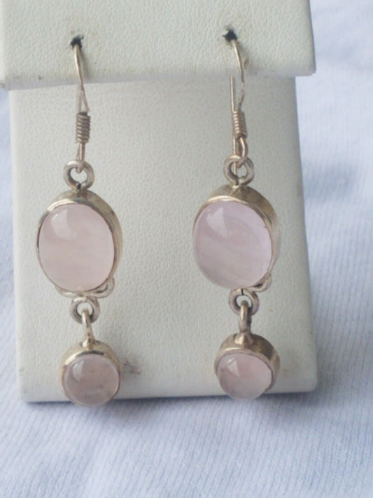 STERLING SILVER  PINK QUARTZ DANGLE EARRINGS SKY