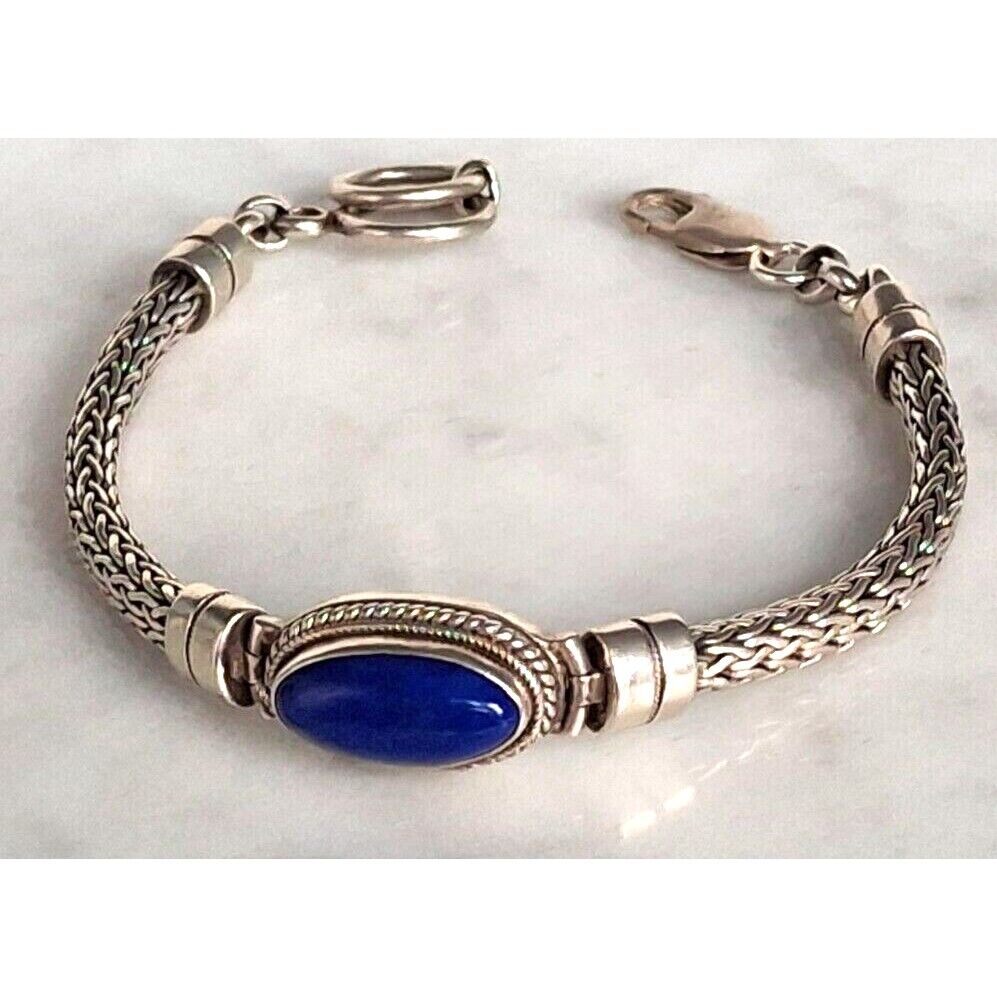 BALI DESIGN  925 STERLING SILVER AND LAPIS LAZULI CABLE BRACELET SKY