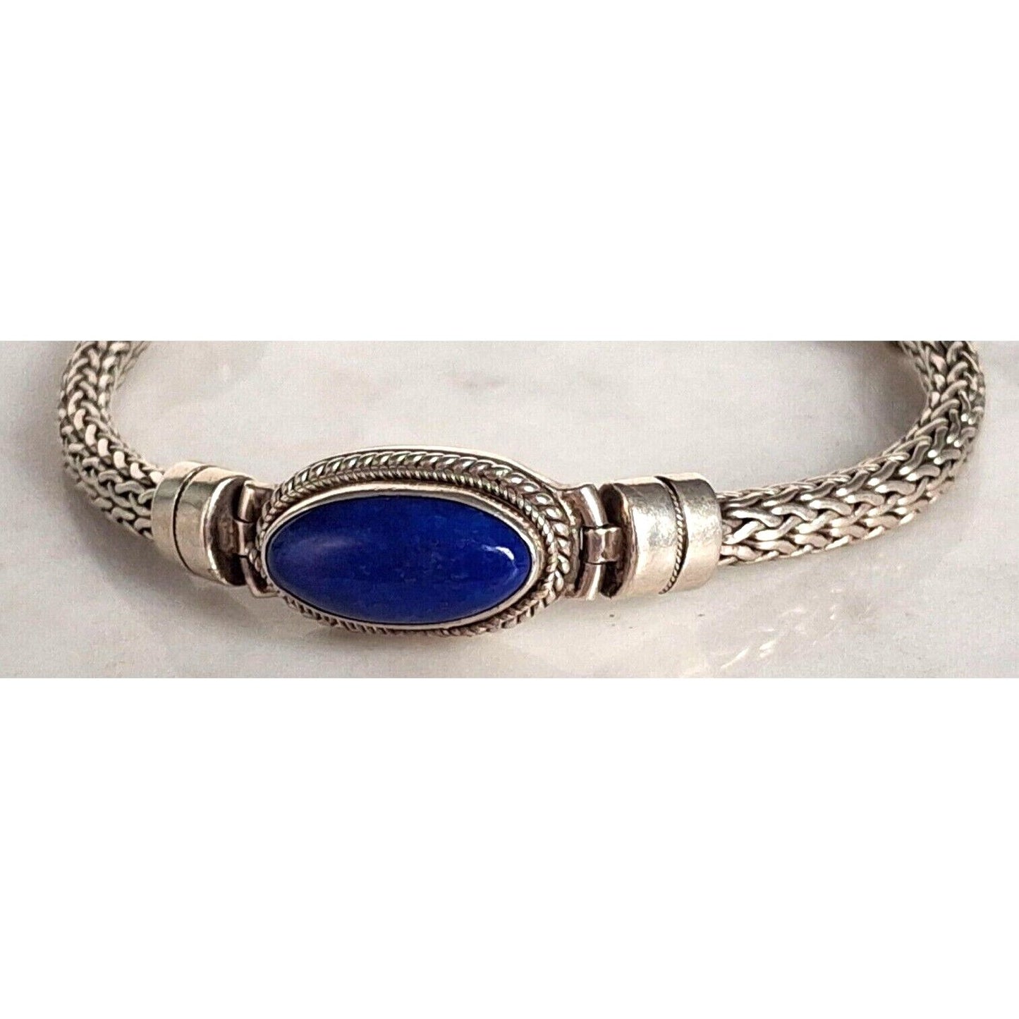 BALI DESIGN  925 STERLING SILVER AND LAPIS LAZULI CABLE BRACELET SKY