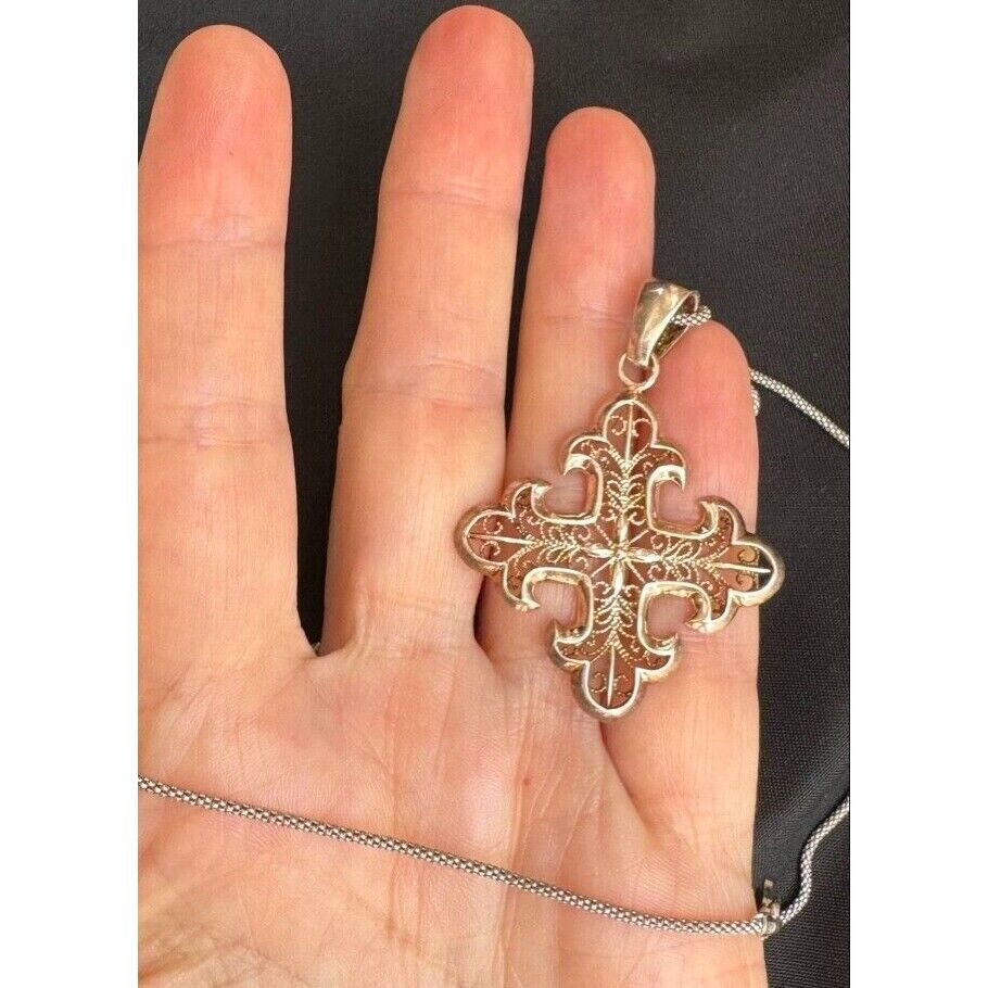 MILOR ITALY 925 STERLING SILVER CROSS PENDANT NECKLACE SKY