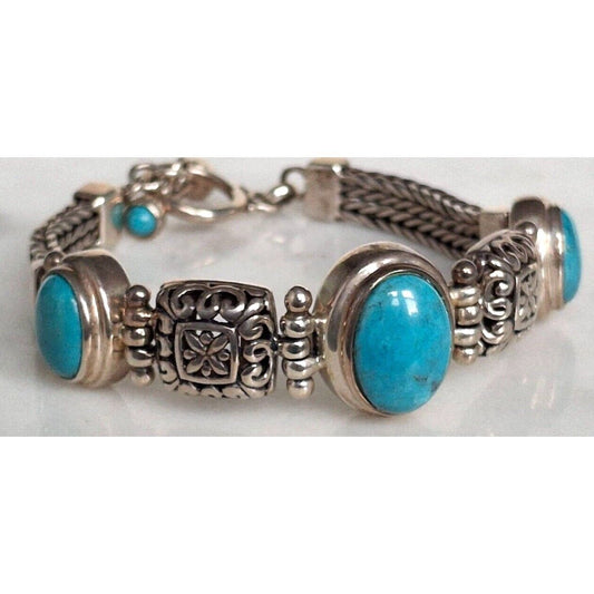 ORNATE 925 STERLING SILVER AND TURQUOISE  BRACELET SKY