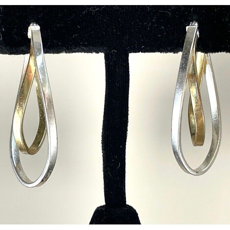 JCM MULTITONE 925 STERLING SILVER  TWISTED DOUBLE HOOPS EARRINGS SKY