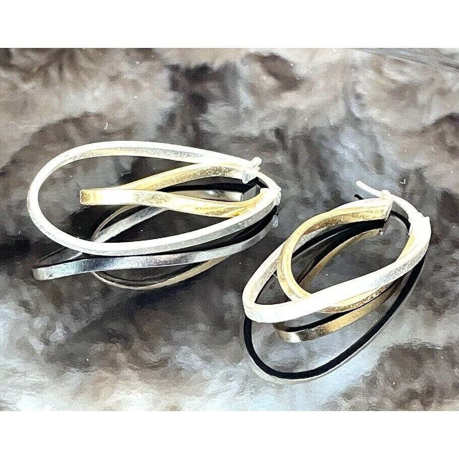 JCM MULTITONE 925 STERLING SILVER  TWISTED DOUBLE HOOPS EARRINGS SKY