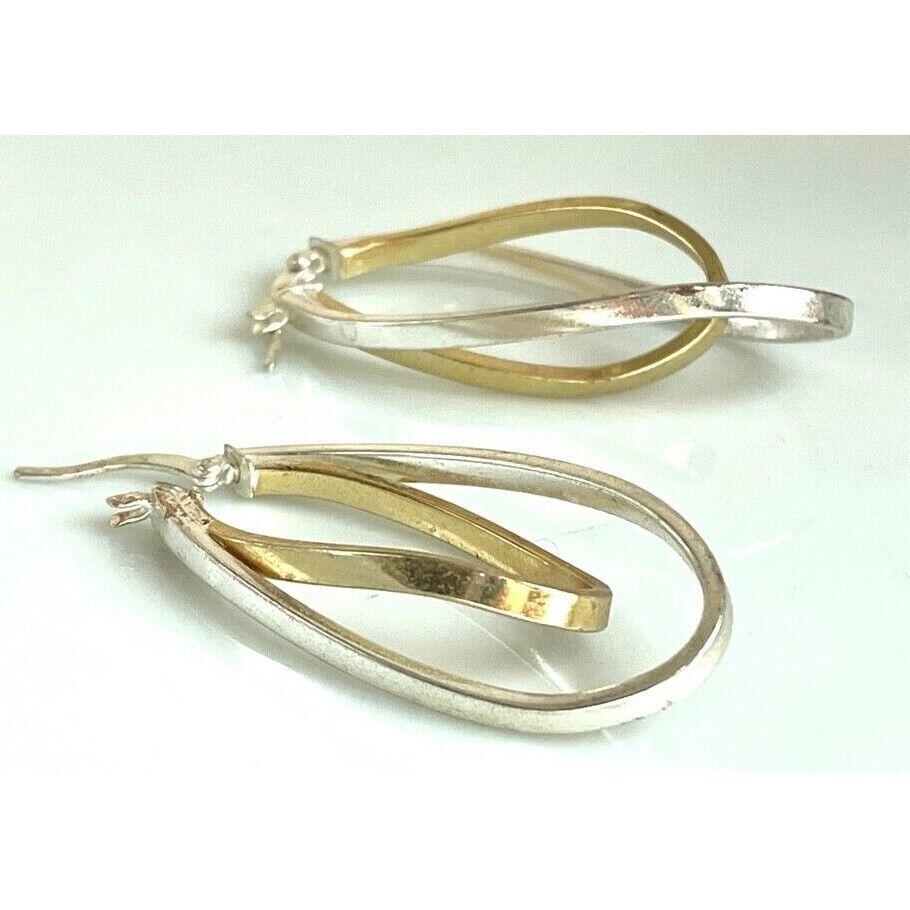 JCM MULTITONE 925 STERLING SILVER  TWISTED DOUBLE HOOPS EARRINGS SKY