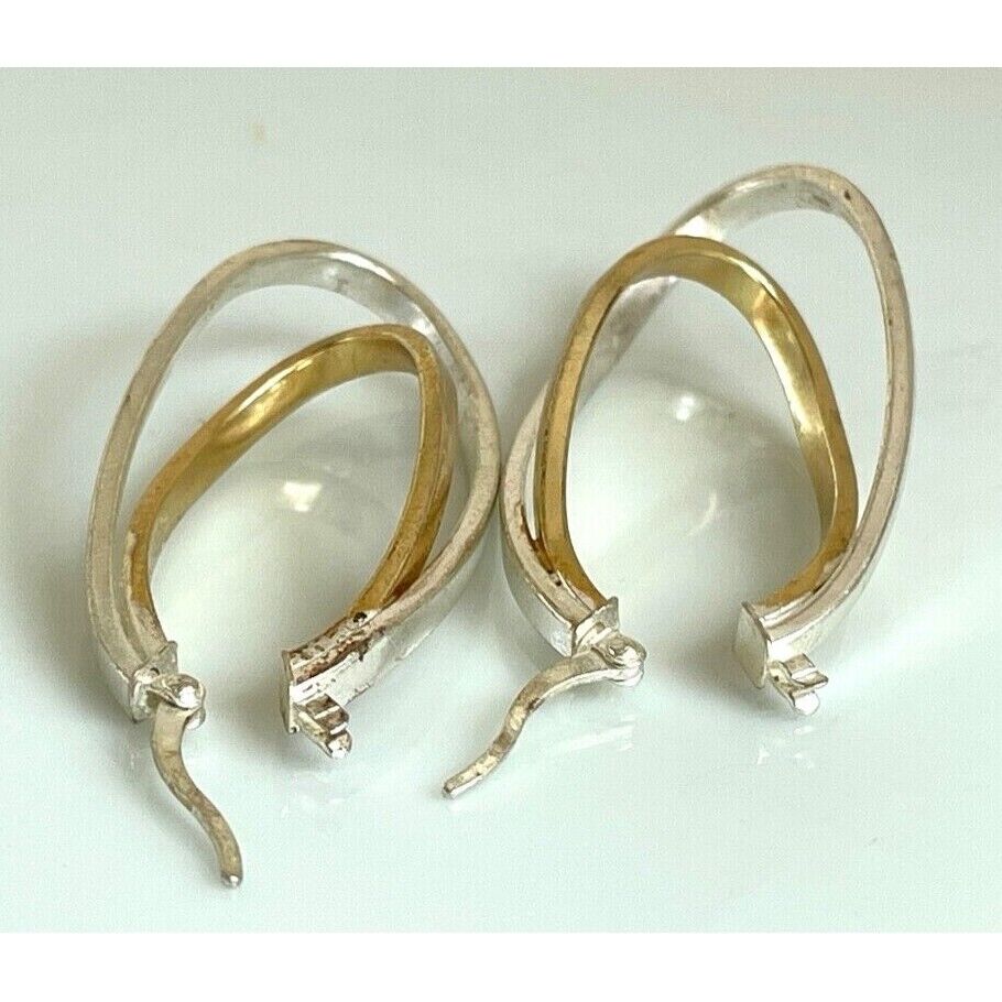 JCM MULTITONE 925 STERLING SILVER  TWISTED DOUBLE HOOPS EARRINGS SKY