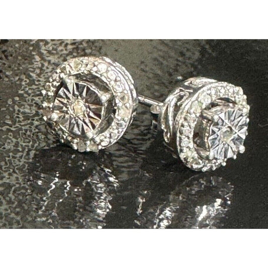 925 STERLING SILVER  AND DIAMOND STUD EARRINGS SKY