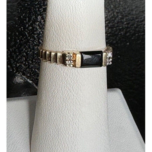 YELLOW GOLD  ONYX AND DIAMOND BAND RING SIZE 5.75 SKY