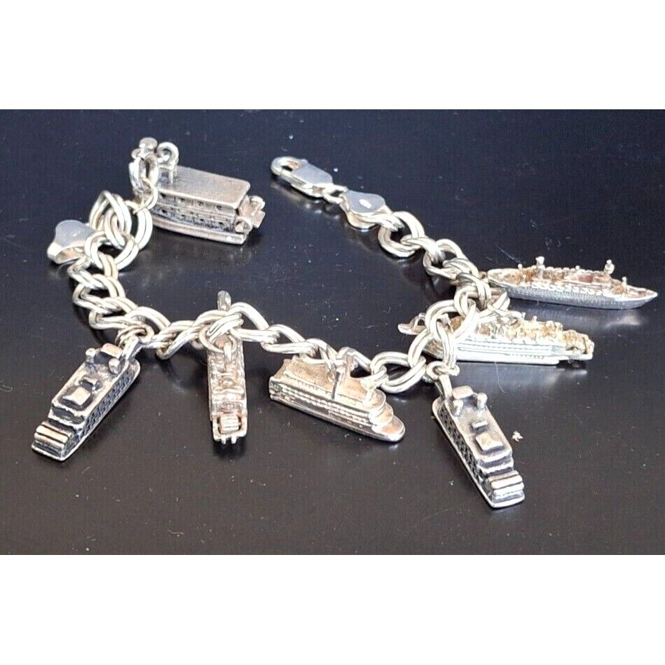 925 STERLING SILVER  RIVER AND SEA VESSELS CHARM BRACELET SKY