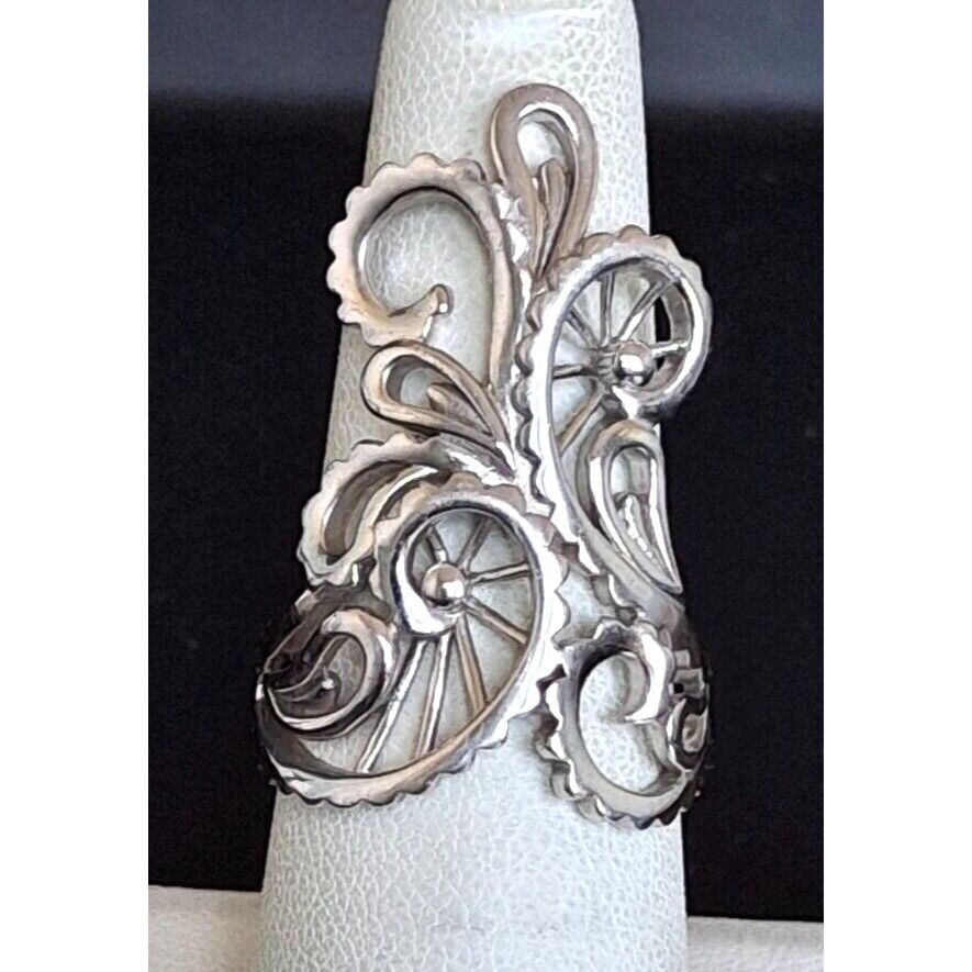 925 STERLING SILVER ABSTRACT LACE FULL FINGER RING SIZE 8 SKY