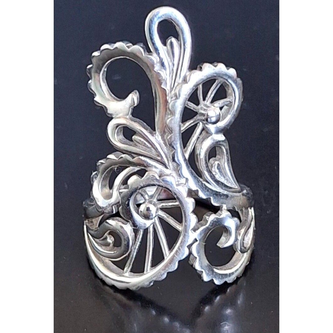 925 STERLING SILVER ABSTRACT LACE FULL FINGER RING SIZE 8 SKY