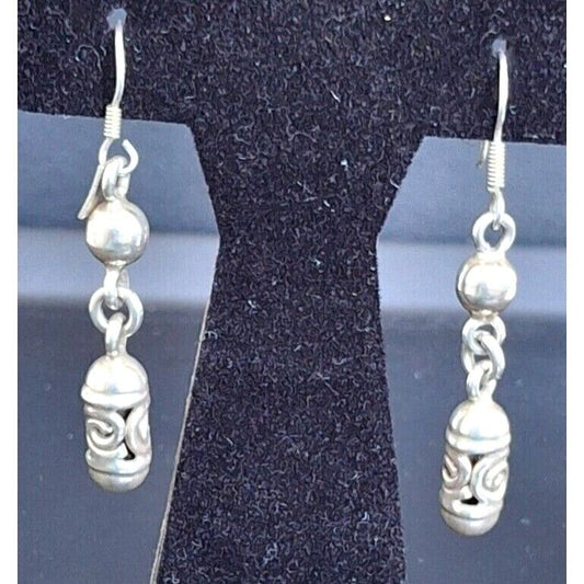 TAXCO 925 STERLING SILVER BARREL DANGLE EARRINGS SKY