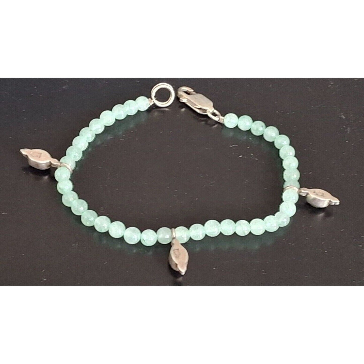 925 STERLING SILVER GREEN JADE BEADED CHARM  BRACELET SKY