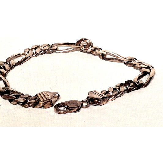 MEN'S 925 STERLING SILVER FIGARO CHAIN BRACELET SKY