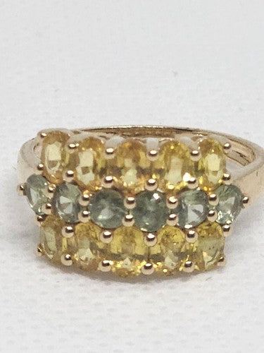 10K Yellow Gold Citrine & Aquamarine Ring Size 6