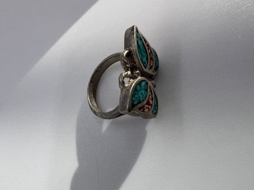 925 Sterling Silver & Opal Butterfly Ring Size 4.5