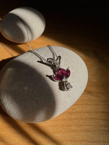 14K White Gold Pendant Necklace Ruby & Diamond