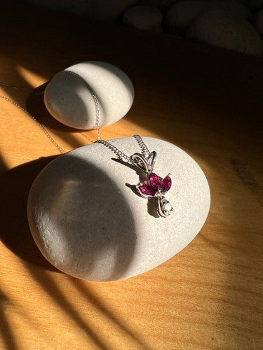 14K White Gold Pendant Necklace Ruby & Diamond