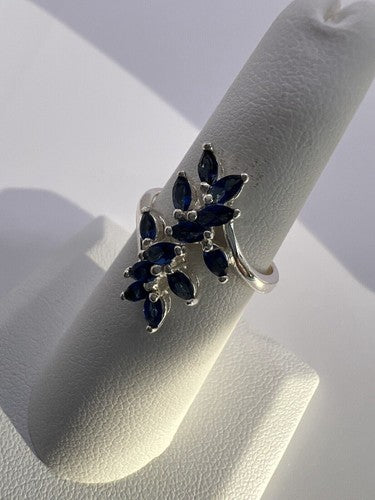 925 Sterling Silver & Sapphires Ring Size 6