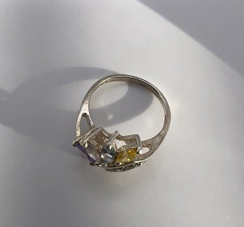925 Sterling Silver & Multicolor CZ Ring Size 7.5