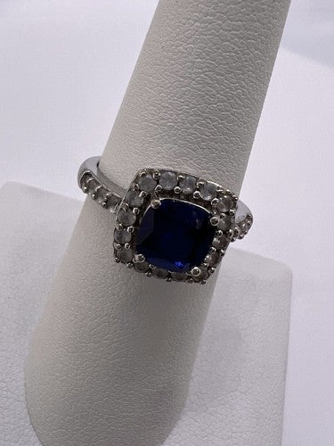 925 Sterling Silver Blue Spinel & White Beryl/Goshenite Ring Size 6.5