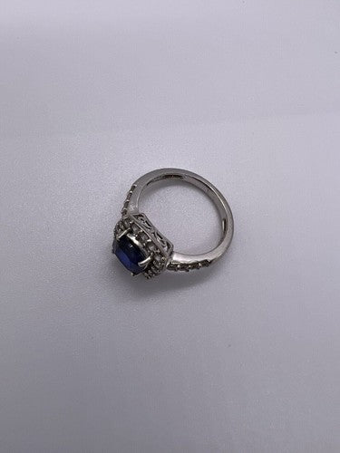 925 Sterling Silver Blue Spinel & White Beryl/Goshenite Ring Size 6.5