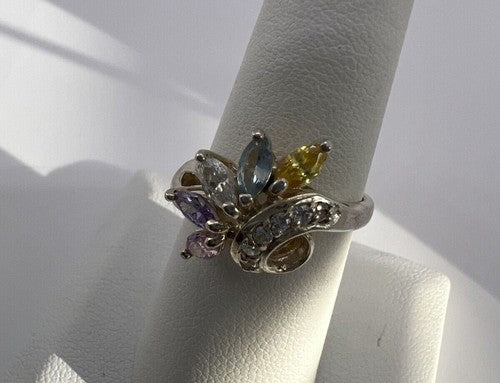 925 Sterling Silver & Multicolor CZ Ring Size 7.5