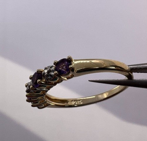 925 Sterling Silver Gold Plated Tourmaline Ring Size 7.5