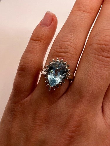 14K White Gold Topaz & Diamonds Ring Size 6