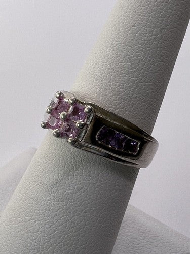 925 Sterling Silver Pink CZ Ring Size 6